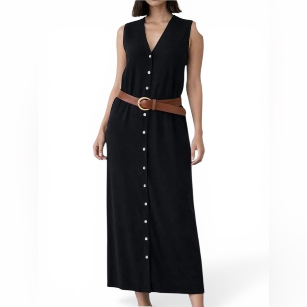 LORD & TAYLOR vtg maxi 100% merino wool sleeveless tank dress full button front